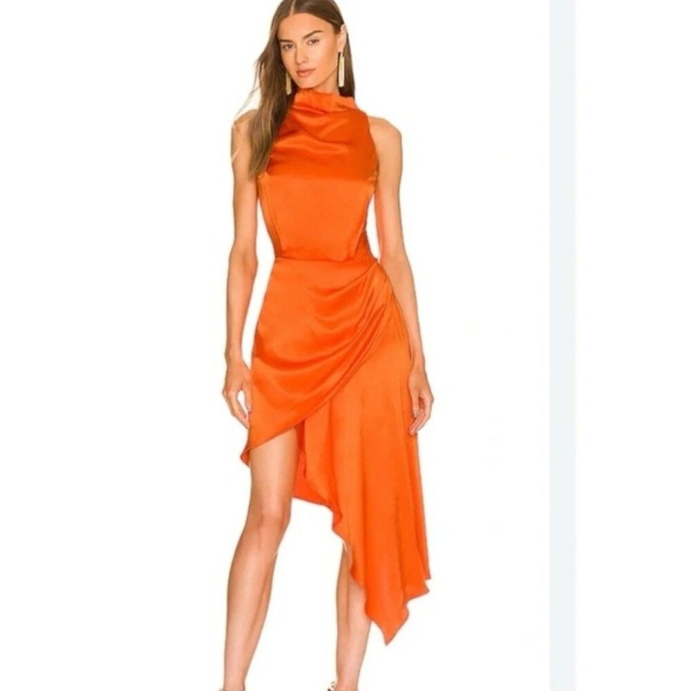 Elliatt Women Dress XSmall Orange Asymmetric High Low Lambent Halter  Nwt